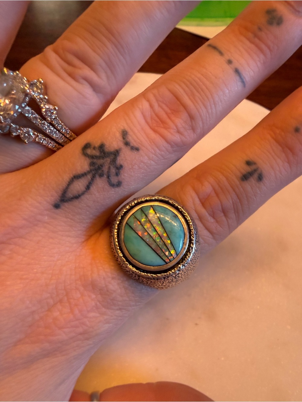 Turquoise Inlay Silver Statement Ring - Women Jewelry